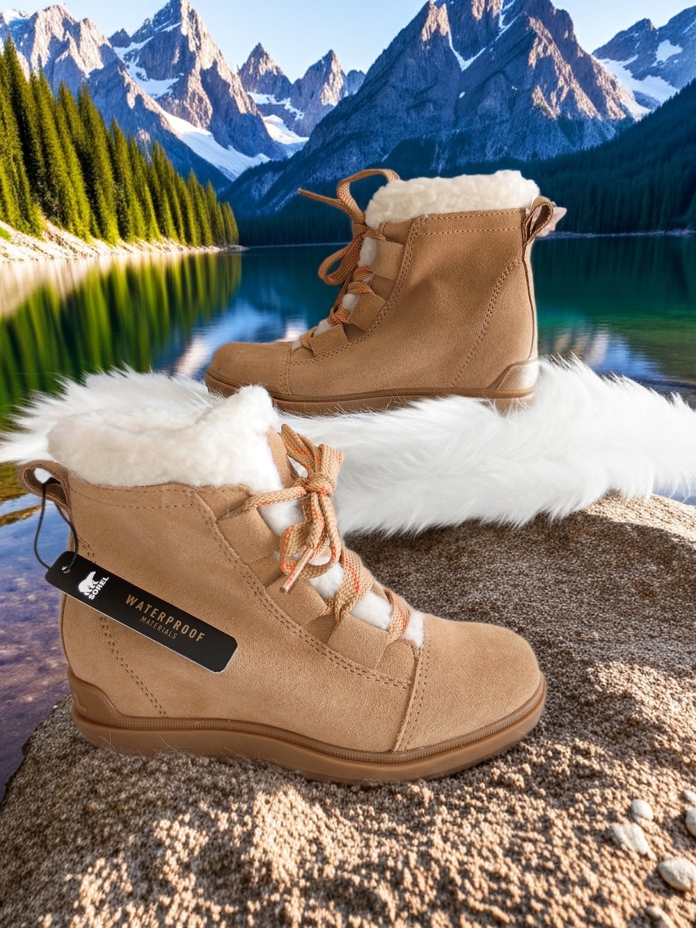 New Evie II Sorel Waterproof Faux-Fur Lace-Up Cozy Winter Snow Ankle Boots  5M